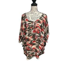 Parker Womens Silk Bat Sleeves Scoop Neck  Art To Wear Coastal Vacation Classy M
